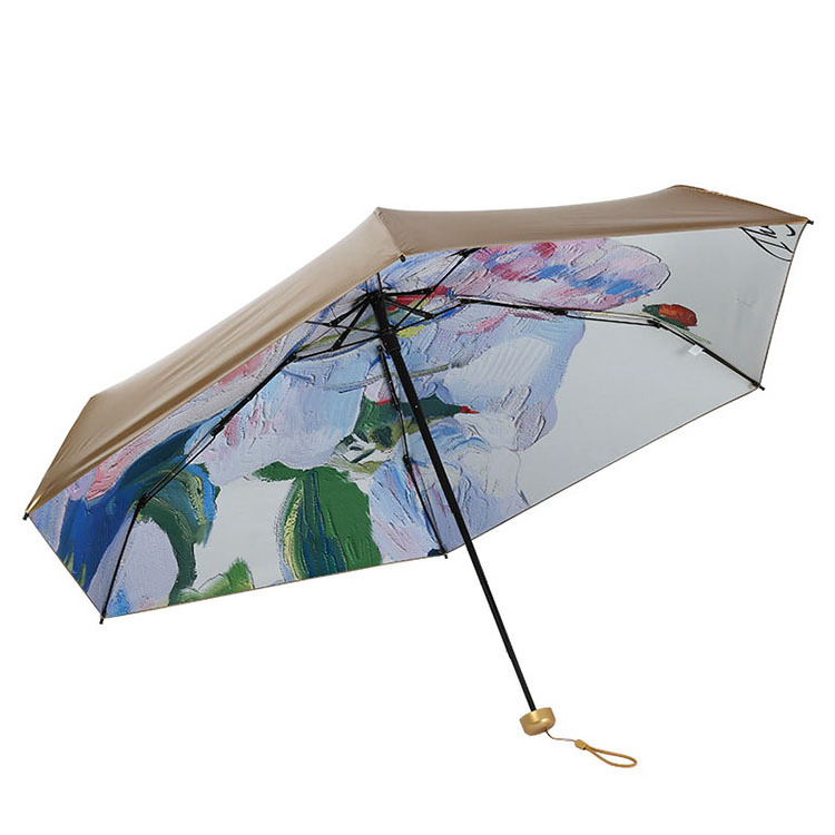 2022 Factory cheap Wholesale Mini 5 Folding colorful capsule flower black gold coating UV umbrella