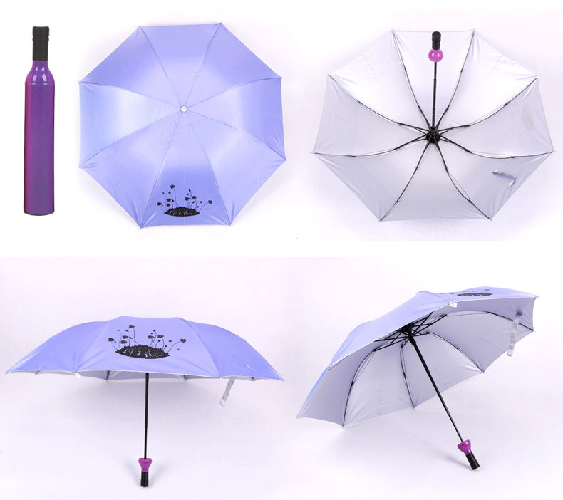 8K Wholesale 3 Fold Umbrella Cheap Price Design Solid Color Umbrella Promotional Wine Bottle Umbrella