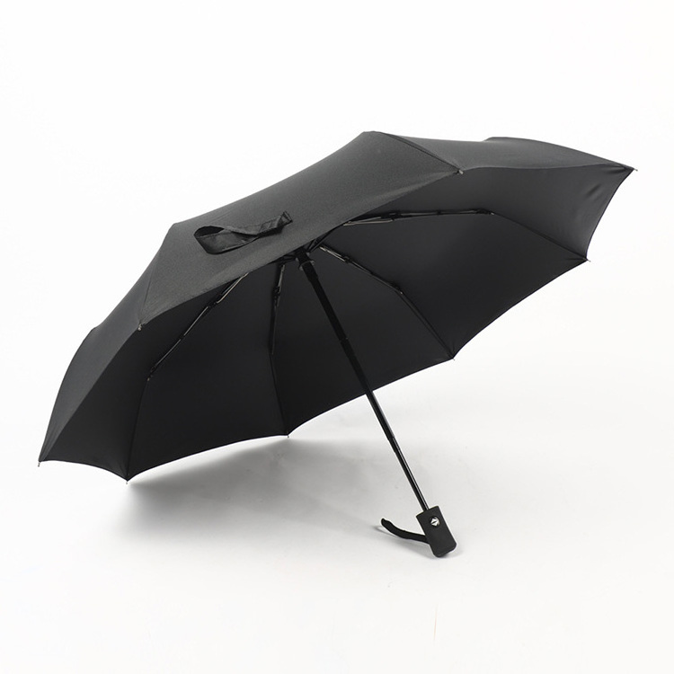 Black pongee waterproof auto open Paraguas 8 10 12 ribs 3 Folding UV Automatic umbrella