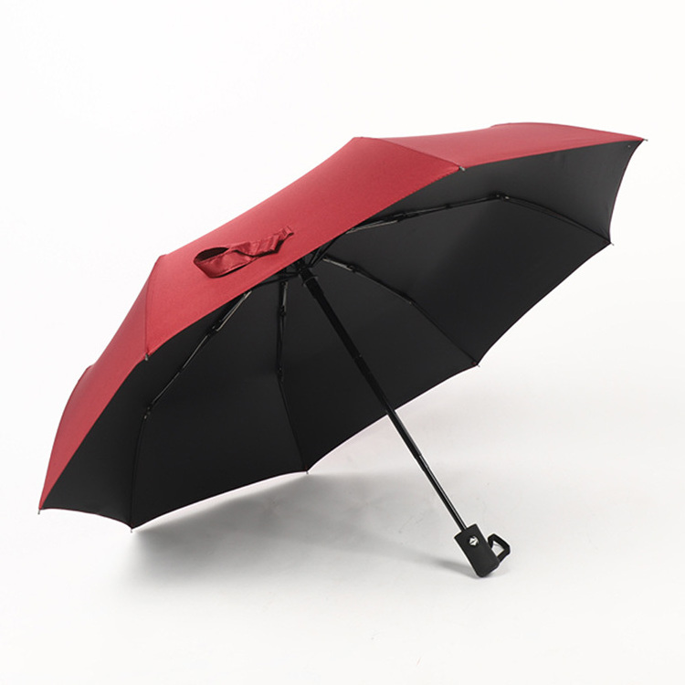 Black pongee waterproof auto open Paraguas 8 10 12 ribs 3 Folding UV Automatic umbrella