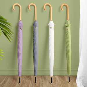 Eco Friendly Recycled PET panels 27 inch Auto Open Stick Wooden Curved Handle Umbrella