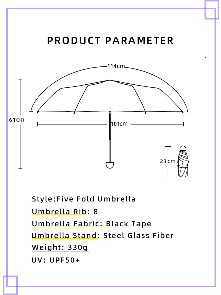 23 Inch Butterfly Factory Printing Logo Windproof UV Protection 3 Folding Custom Umbrella