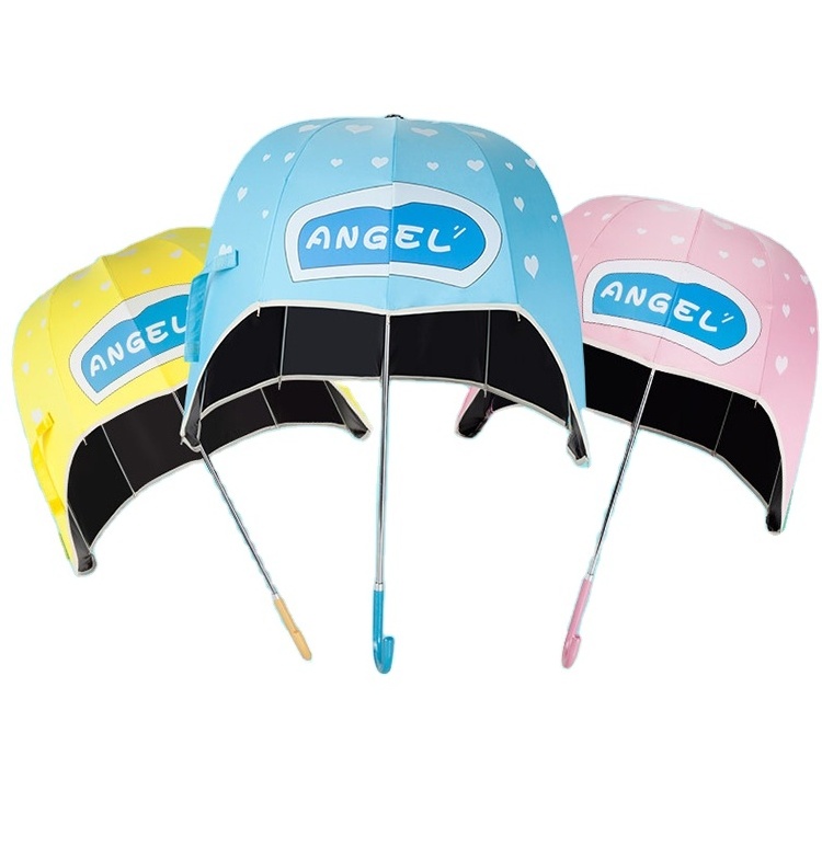 Hot Sales New Inventation Print With Shoulder Strap Outdoor Rainproof Hat Shape Helmet Umbrella