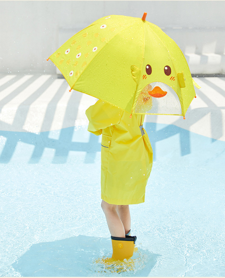 Children umbrella straight J handle yellow duck small transparent window kindergarten kids umbrella