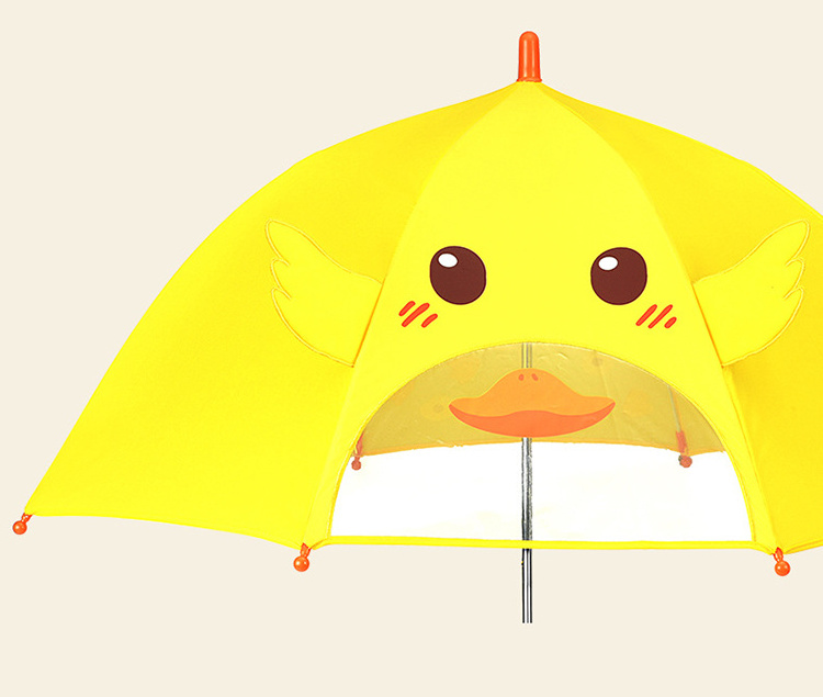 Children umbrella straight J handle yellow duck small transparent window kindergarten kids umbrella