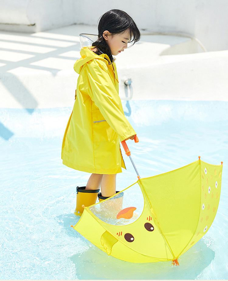 Children umbrella straight J handle yellow duck small transparent window kindergarten kids umbrella