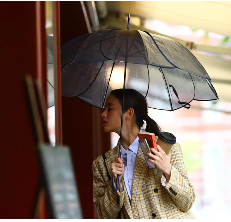 Creative Gradient Clear Lotus Umbrella Curve Handle Straight Transparent Flower Petal Umbrellas for the Rain