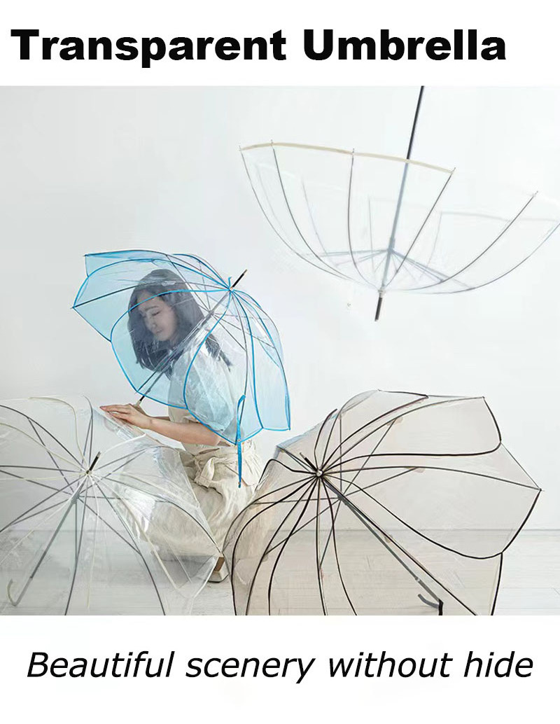 Creative Gradient Clear Lotus Umbrella Curve Handle Straight Transparent Flower Petal Umbrellas for the Rain