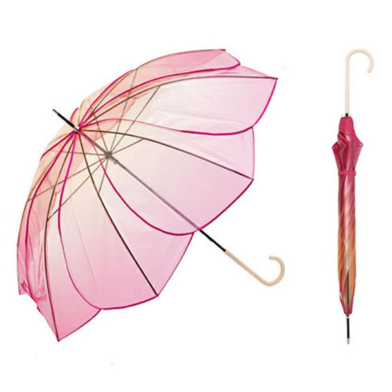 Creative Gradient Clear Lotus Umbrella Curve Handle Straight Transparent Flower Petal Umbrellas for the Rain