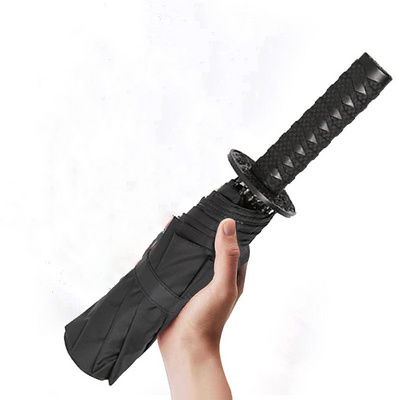 21 inch Japanese OEM 3 fold Samurai Katana Umbrella Samurai Swords Umbrella Handle Creative Strong Windproof Knife umbrella