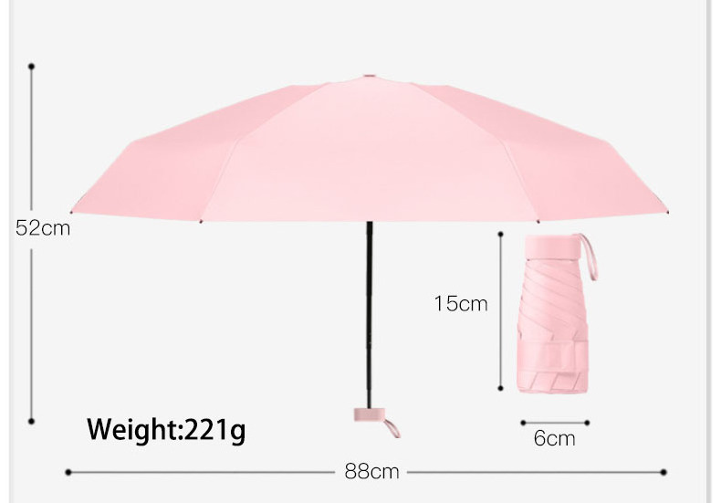 Small Portable 6-bone Vinyl Sunblock UPF50+ 6-fold No Box Flat Mini Custom Umbrella With Logo