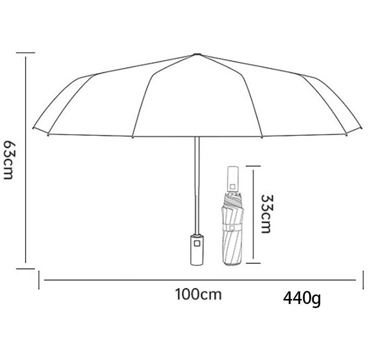 Factory Direct Sales 10 Bone Belt LED Light Vinyl Sunscreen UPF50+ Triple Folding Automatic Umbrella