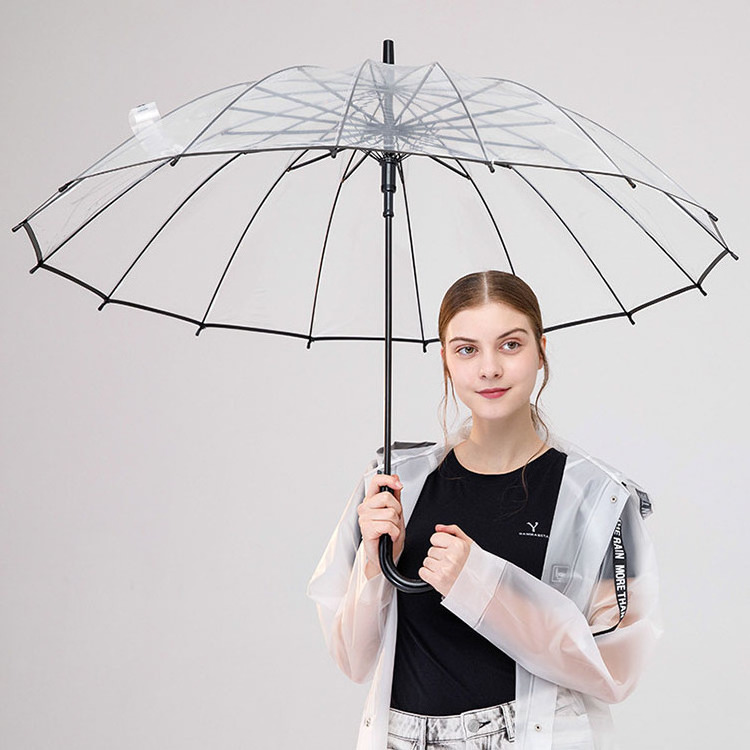 Wholesale Cheap OEM 8 Bone Transparent Umbrella Surface Waterproof Sunscreen Straight Umbrella With Logo