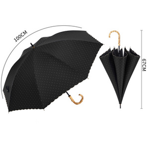 Japanese style Long umbrella Luxury Bamboo Curved Hook Black coating sunscreen UV parasol umbrella