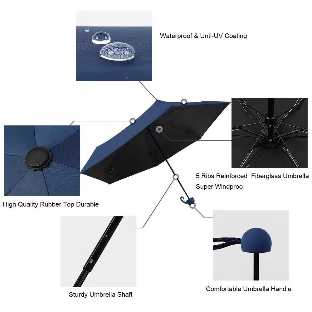 OEM&ODM Cheap Uv Protection Pocket Portable Mini Hard Case 5 Folding Capsule Umbrella For the Rain With Logo Print