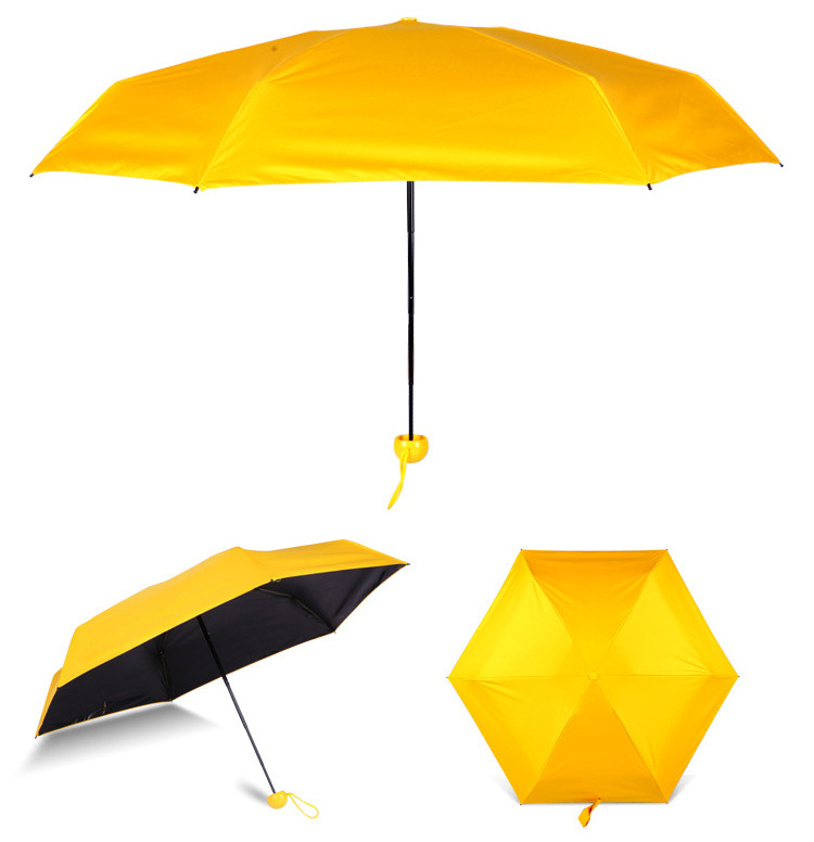 Mini 5 Fold Custom Logo Anti UV Pill Black Coated Umbrella Rain Pocket Foldable Manual Capsule Umbrella