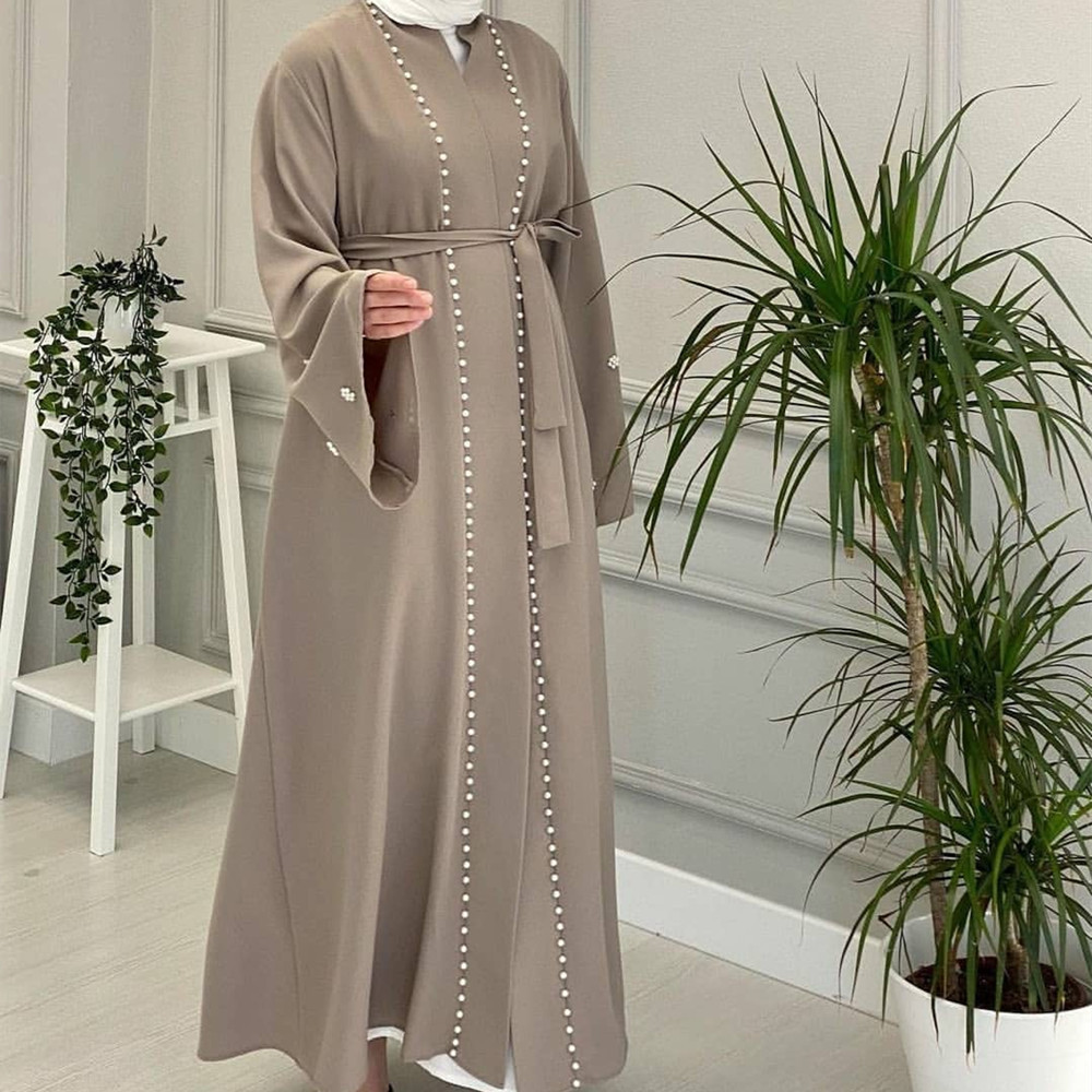 traditional arabic Islamic Clothing Front Open Abaya With Pearls Decoration For Muslim Noble Lady Islamic Dress