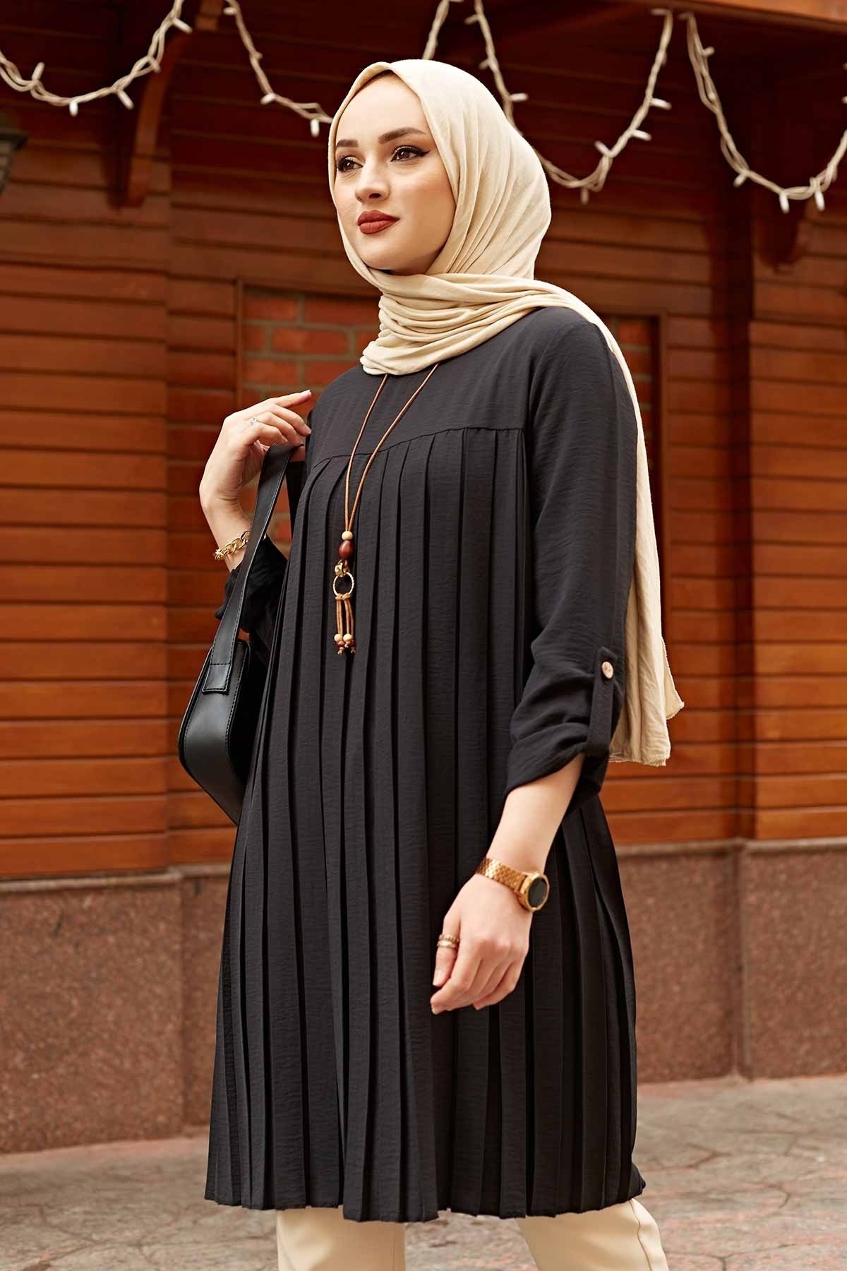 OEM ODM Islamic Woman Pleated Tunic Muslim Tops Dubai Abaya Arab Turkey Plaid Shirt Clothes Vintage Blouse