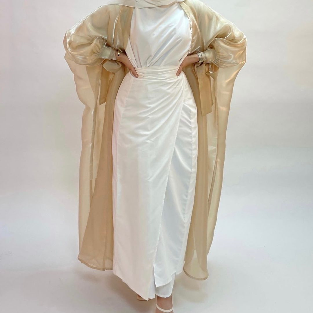 Wholesale Eid Dress Dubai Arabic Islamic Abaya Moroccan Kaftan Turkish Bubble Sleeve Cardigan Abaya