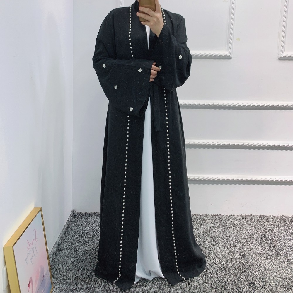 traditional arabic Islamic Clothing Front Open Abaya With Pearls Decoration For Muslim Noble Lady Islamic Dress