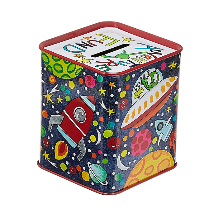 Customize rectangular shape coin bank tin box  coin bank money saving tin can piggy bank