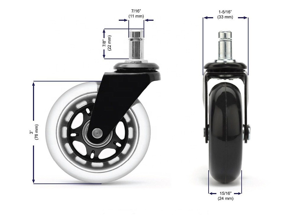 Mute Office Chair Swivel PU Caster Wheels Replacement Crystal Furniture Caster Wheel For Desk