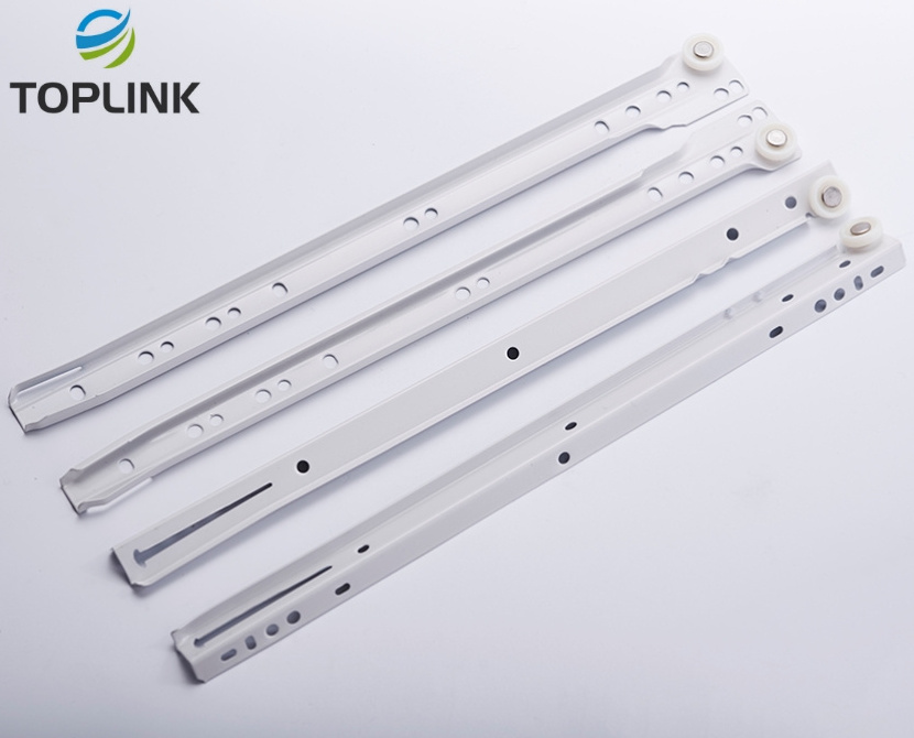 Bottom Mount Drawer Slide Cabinet Fgv Type Powder Coated Roller Drawer Slide Rail With White Nylon Wheel