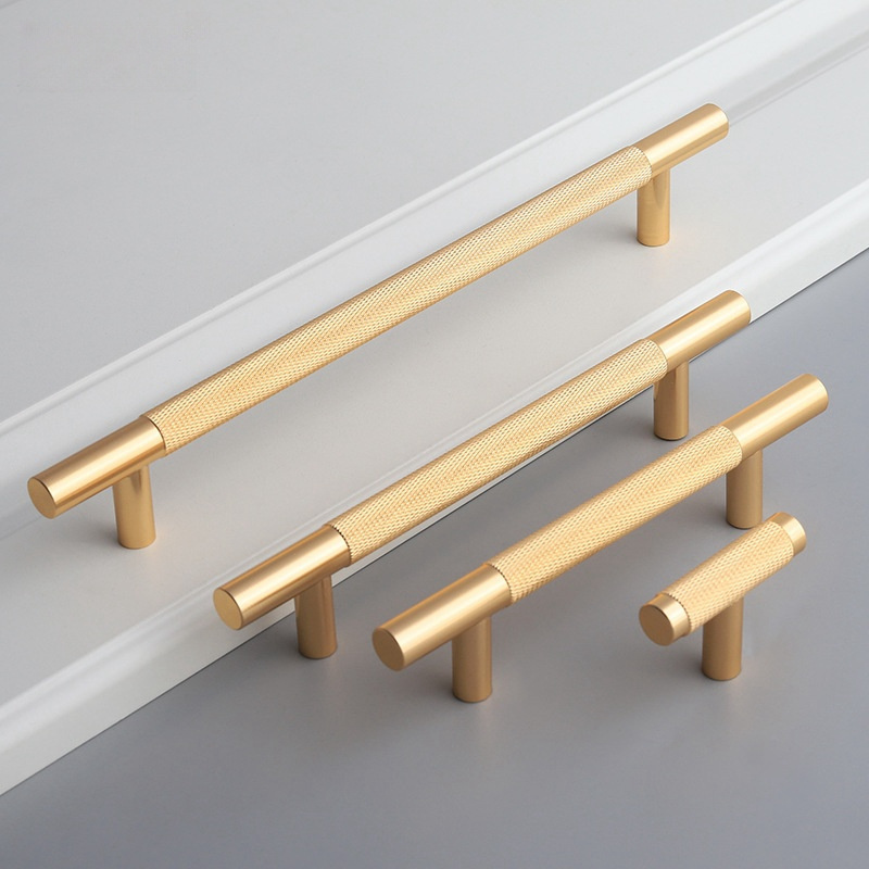 Gold Knurled Long Cabinet Handle Kitchen Textured Handle Brass T bar Handles Knobs Drawer Pulls