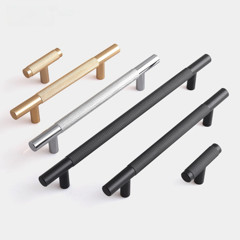 Wardrobe Simple Door Pull Handles Bedroom Decorative T Bar Handle luxury Solid Cabinet Knurled Brass Handles