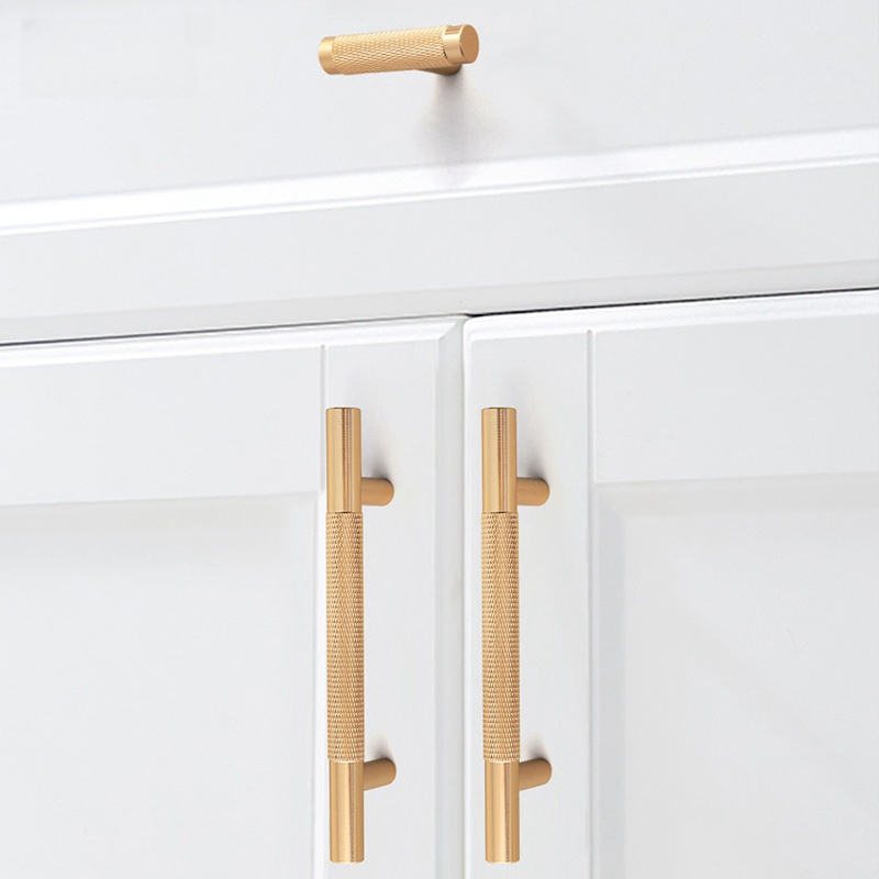 Wardrobe Simple Door Pull Handles Bedroom Decorative T Bar Handle luxury Solid Cabinet Knurled Brass Handles