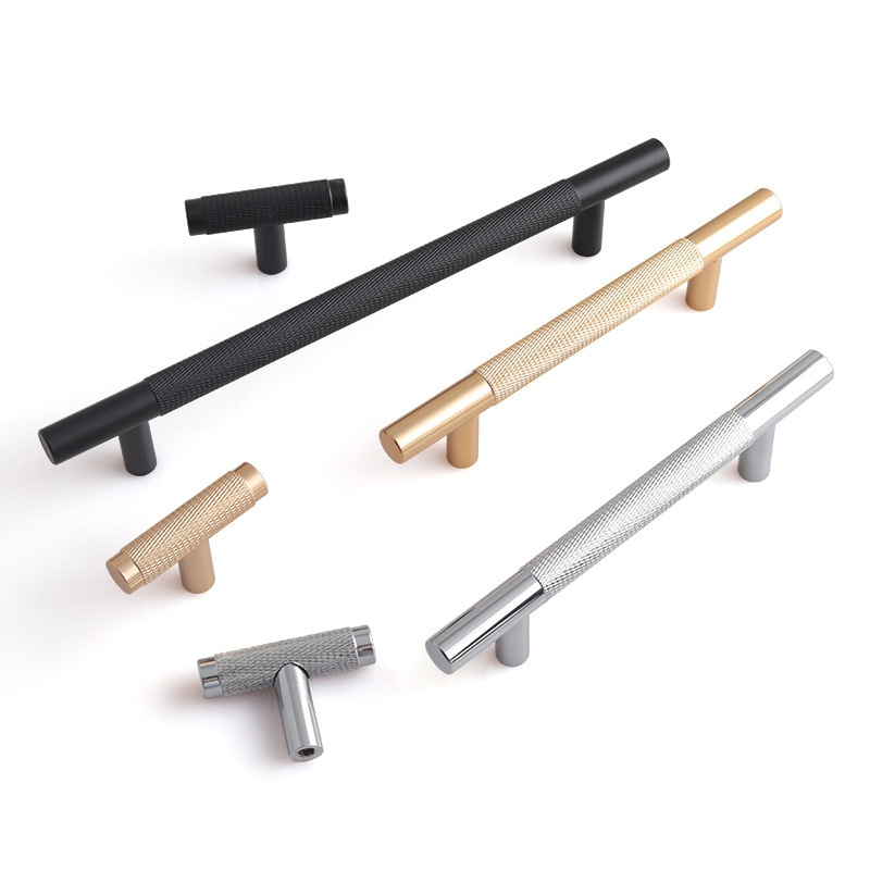 Wardrobe Simple Door Pull Handles Bedroom Decorative T Bar Handle luxury Solid Cabinet Knurled Brass Handles