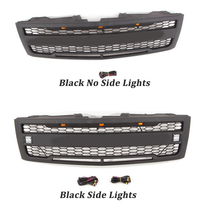 Black Front Bumper Grill Trims Meshes Grille Covers For Chevrolet Silverado 1500 2007-2013