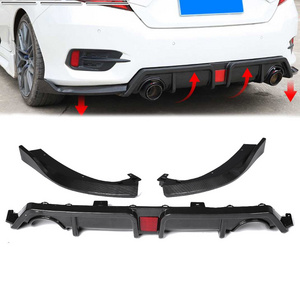 Car Body Kit Rear Diffuser With Led For Honda CIVIC 10Th Gen 2016-2022  Rear Bumper Splitter Lip Matter Black Carbon Look