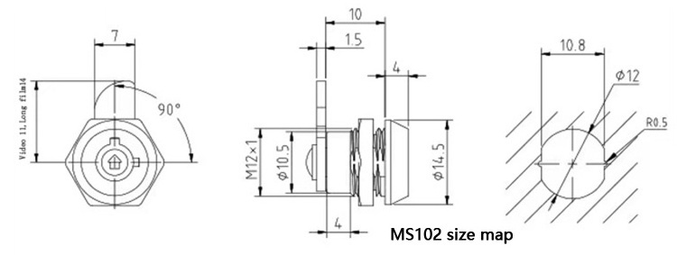 MS102 small cylinder Quarter Turn Latch electric cabinet mailbox toolbox tubular cam lock