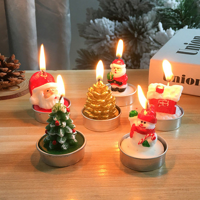 Santa Claus Paraffin Wax, Painted Tree Candle Gift Set Christmas Snowman Holiday Party Props Decoration Candles/