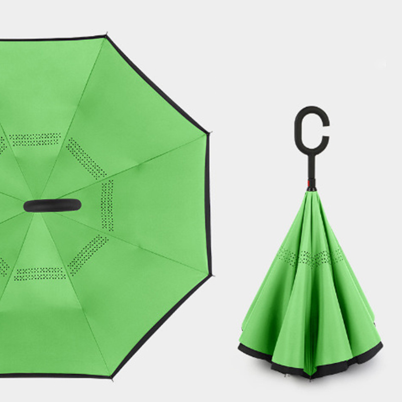 Wholesale Inverted Reverse Umbrella C-hook Hands Free Handle Upside-down Double Layer Outdoor Umbrella With Logo Printed Custom