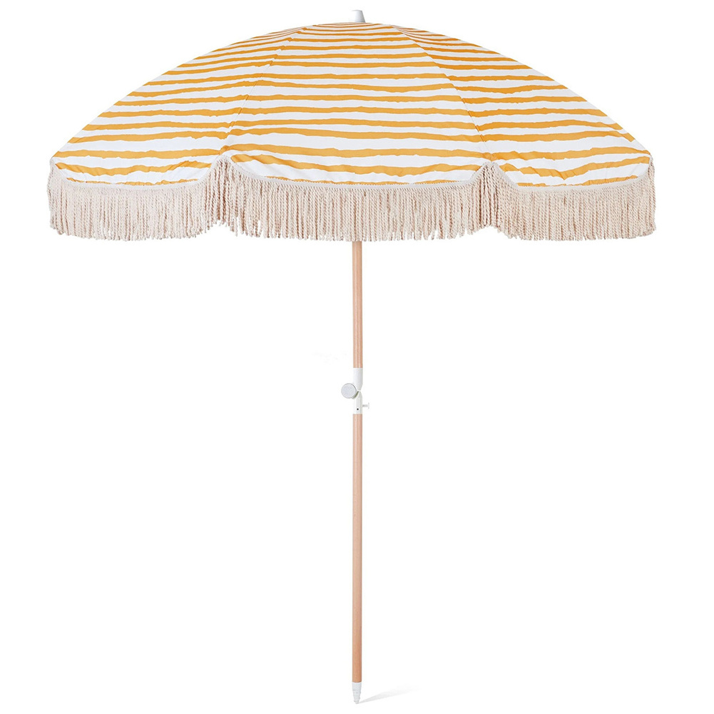 Customized Supplier Cheap Wooden, White Garden Outdoor Beach Umbrella With Tassels/