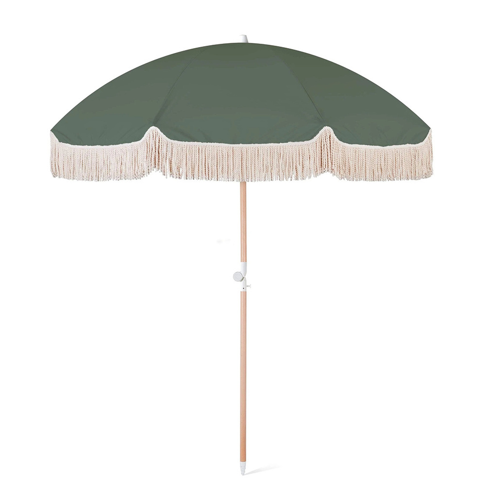 Customized Supplier Cheap Wooden, White Garden Outdoor Beach Umbrella With Tassels/