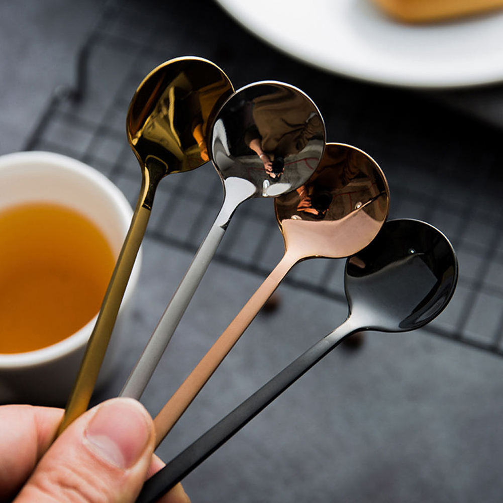 2024 Popular 13cm 15cm, 17cm Custom Mini Small Long Handled 304 Stainless Steel Rose Gold Teaspoon Metal Dessert Tea Spoon