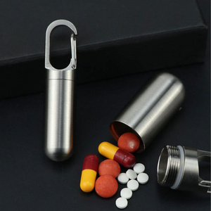 Small Pocket Pill Box, Keychain Stainless Steel Portable Waterproof Travel Pill Container Cute Keychain Pill Case Holder/