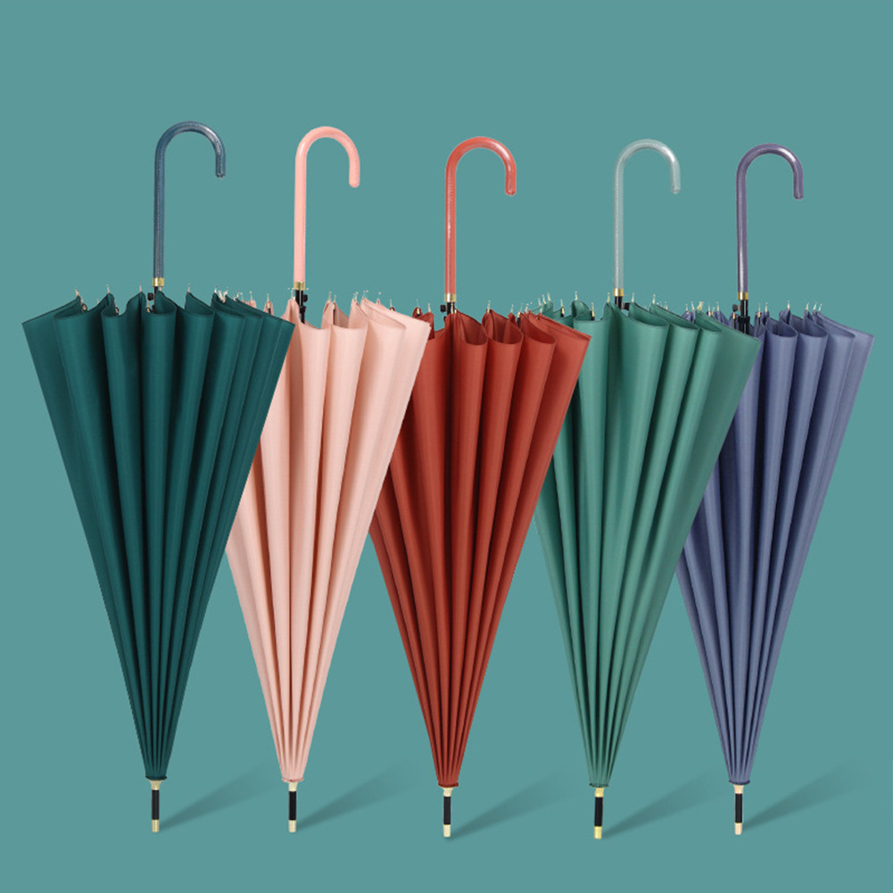 Custom logo Retro Simple Popular Solid Color Straight Umbrella Fiberglass Shaft Wood Handle Man And Women Umbrellas