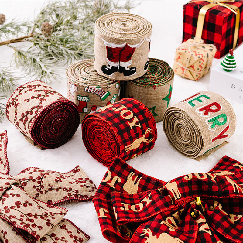 Diy Oem Customized Holiday, Christmas Burlap Ribbon Wired Edge Ribbon For Wreath Crafts/