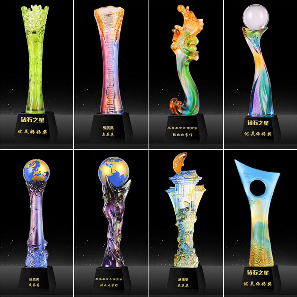 High Quality Liuli Award, Coloured Glaze Crystal Trophy For Celebration Gifts/