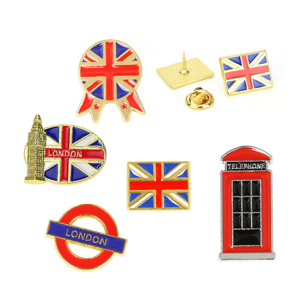 Hot Sale Cute Travel, Explore Enamel Pins New Arrival Creative Paper UK Country Map Luggage Lapel Pins/