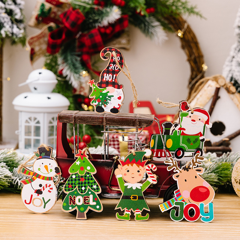 New Christmas Decorative Products, Wooden Pendant Santa Claus Pendant Wooden Car Christmas Tree Decoration/