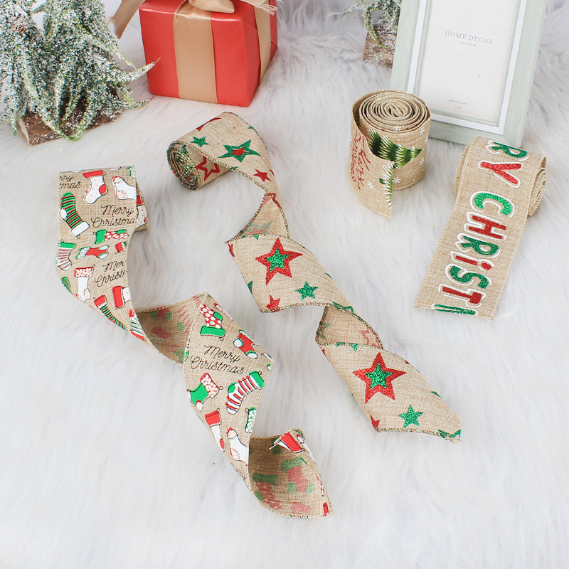 Diy Oem Customized Holiday, Christmas Burlap Ribbon Wired Edge Ribbon For Wreath Crafts/