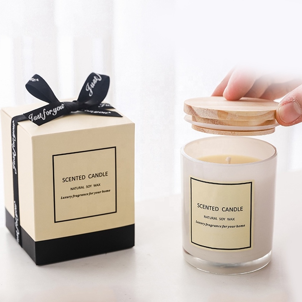 Glass Jar Scented Candles, Smokeless Aromatherapy candle with wooden lid Luxury Private Label Candles Making By Soy Wax/