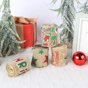 Diy Oem Customized Holiday, Christmas Burlap Ribbon Wired Edge Ribbon For Wreath Crafts/