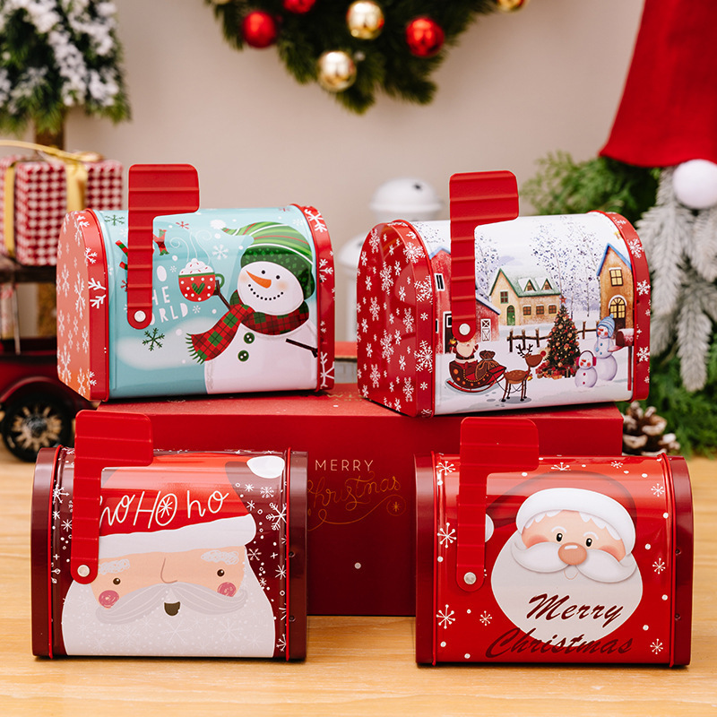 Christmas Santa Mailbox Storage, Tins Containers For Candy Cookies Small Mini Tin Mailbox Stocking Stuffer Kids Play Mailbox/