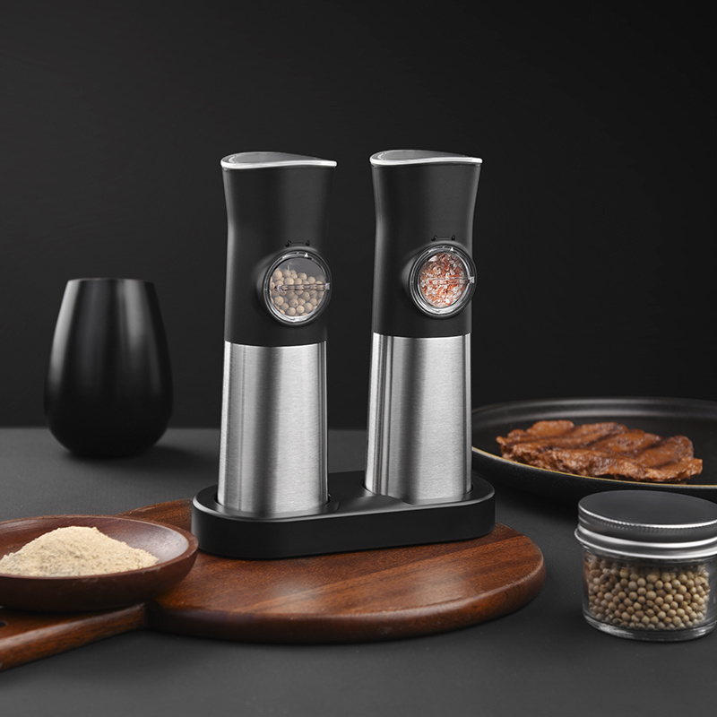 High Quality Durable Battery, Operated Seasoning Pepper Mill Machines Portable Metal Elegant Electric Glass Visible Grinder/